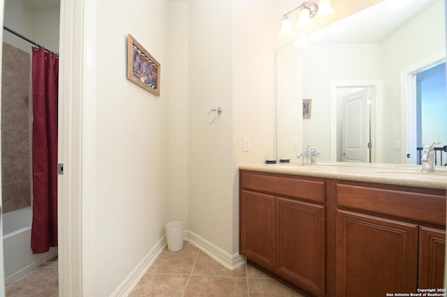 4630 Grass Fight, San Antonio, TX 78253 - full bathroom with tile patterned floors, double vanity, a sink, and baseboards