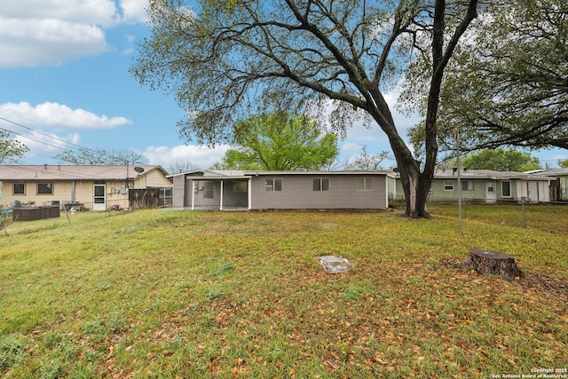 back of house with fence and a lawn
