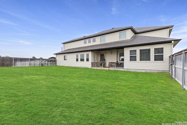 6527 Tallow Way, Converse, TX 78109 - rear view of house with a fenced backyard, a ceiling fan, and a patio area