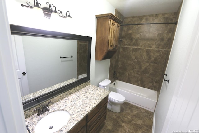 full bath featuring vanity, toilet, and shower / tub combination