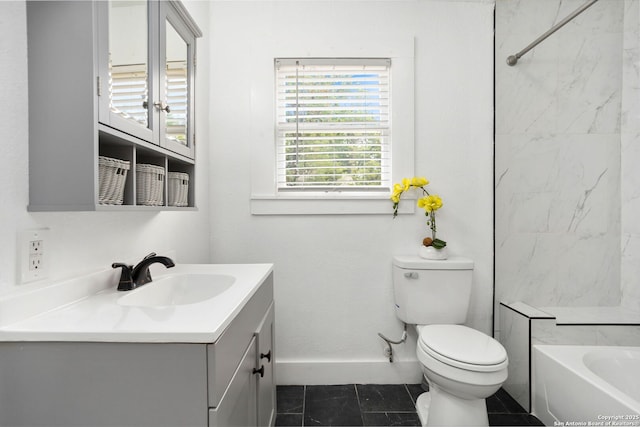 314 Trail, San Antonio, TX 78212 - bathroom featuring a bathing tub, a shower, toilet, vanity, and baseboards