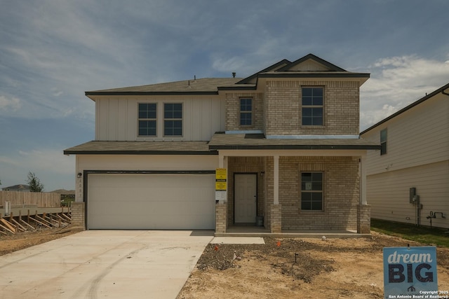 6003 Cienna Cv, San Antonio, TX 78222 - craftsman house featuring an attached garage, driveway, board and batten siding, brick siding, and a porch