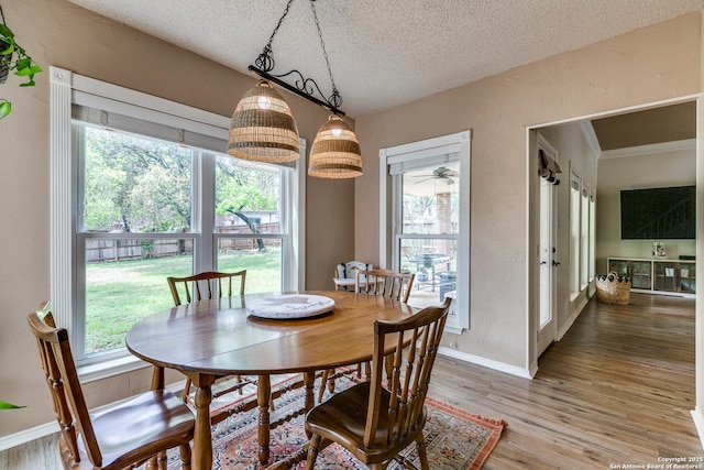 2312 Encino Xing, San Antonio, TX 78259 - dining area featuring a textured wall, a textured ceiling, baseboards, and wood finished floors