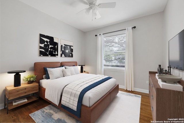 112 Coventry Ln, Terrell Hills, TX 78209 - bedroom with baseboards, ceiling fan, and wood finished floors
