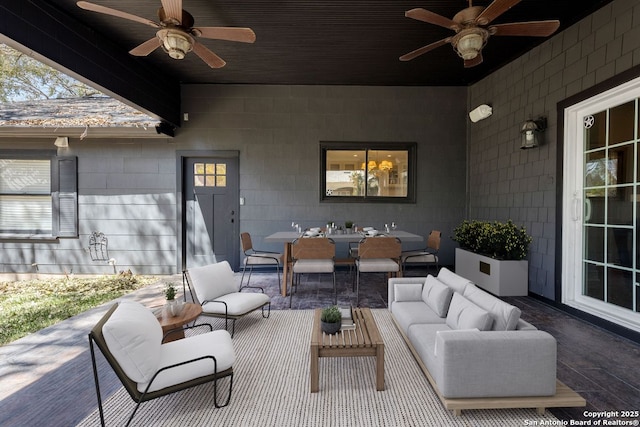 112 Coventry Ln, Terrell Hills, TX 78209 - view of patio / terrace featuring an outdoor living space, outdoor dining area, and a ceiling fan