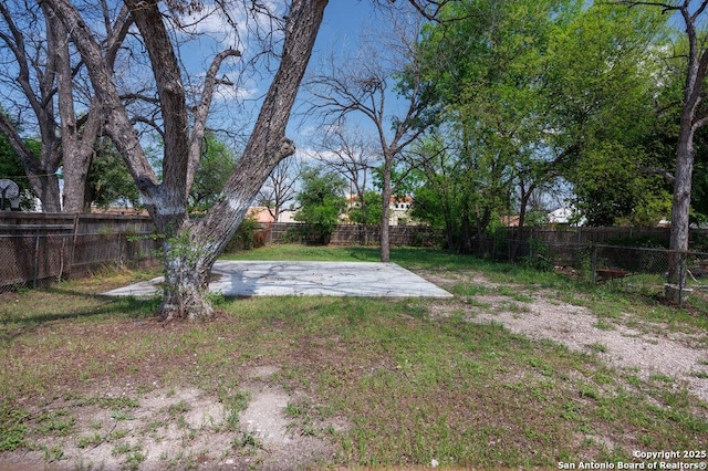 view of yard with a fenced backyard and a patio