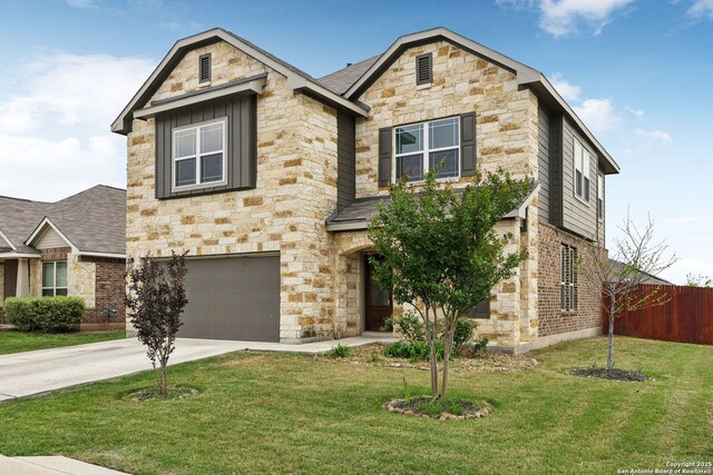 13850 Cohan Way, San Antonio, TX 78253 - traditional-style house with an attached garage, stone siding, and concrete driveway