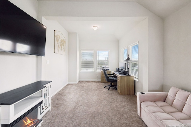 13850 Cohan Way, San Antonio, TX 78253 - office with baseboards, carpet flooring, and vaulted ceiling
