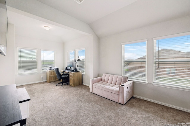 13850 Cohan Way, San Antonio, TX 78253 - office featuring light colored carpet, vaulted ceiling, and baseboards