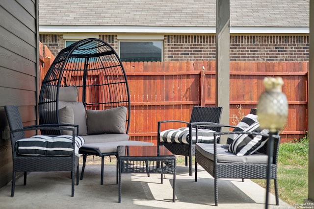 13850 Cohan Way, San Antonio, TX 78253 - view of patio featuring an outdoor living space and fence