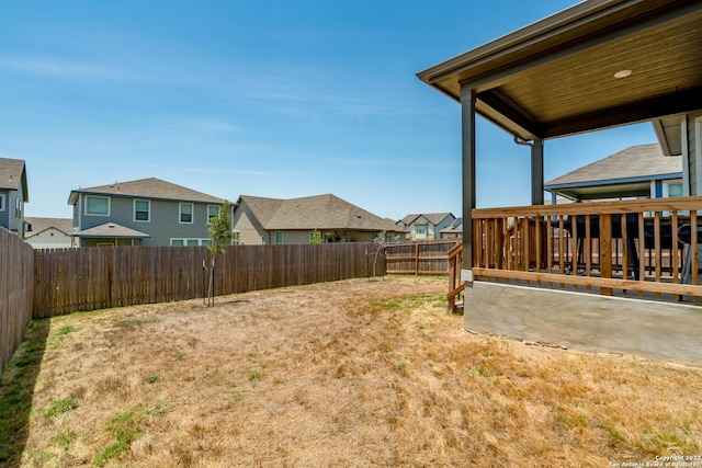 view of yard featuring a fenced backyard and a residential view