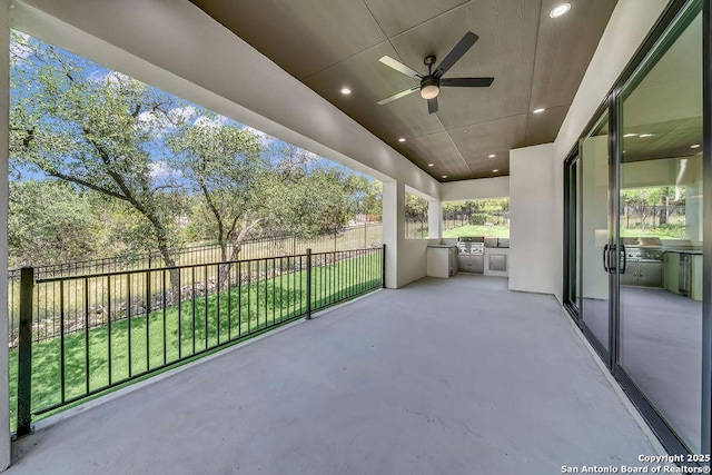 303 Pleasant Knl, San Antonio, TX 78260 - view of patio / terrace featuring area for grilling and a ceiling fan