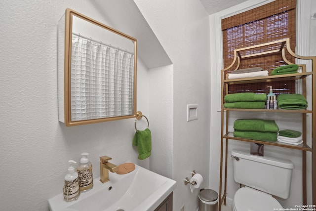 full bath featuring a textured wall, a sink, and toilet