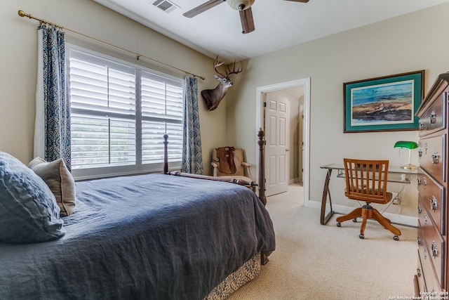 93 Bristol Grn, San Antonio, TX 78209 - bedroom featuring light carpet, baseboards, visible vents, and ceiling fan