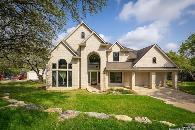 162 Teal Rdg, Canyon Lake, TX 78133 - view of front of house featuring a front yard, brick siding, and concrete driveway