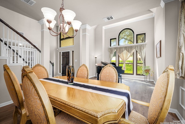 162 Teal Rdg, Canyon Lake, TX 78133 - dining space featuring an inviting chandelier, wood finished floors, and visible vents