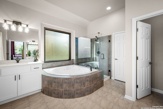 162 Teal Rdg, Canyon Lake, TX 78133 - full bath featuring vanity, a stall shower, baseboards, and a bath