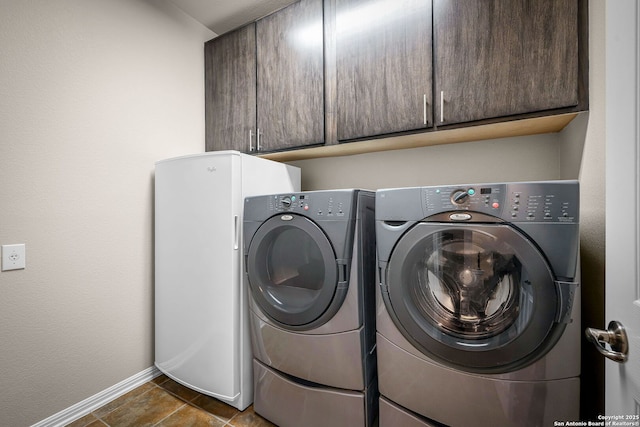 162 Teal Rdg, Canyon Lake, TX 78133 - washroom featuring baseboards, cabinet space, and washer and dryer
