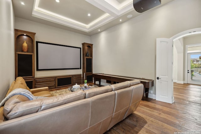 3919 El Chamizal, San Antonio, TX 78261 - cinema room with arched walkways, baseboards, recessed lighting, and wood-type flooring