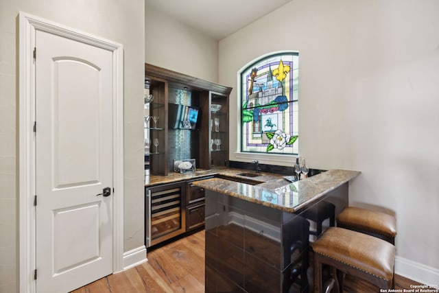 3919 El Chamizal, San Antonio, TX 78261 - bar with light wood finished floors, baseboards, wine cooler, bar area, and a sink