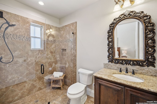 3919 El Chamizal, San Antonio, TX 78261 - bathroom featuring toilet, vanity, and a shower stall