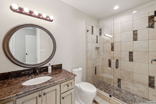 3919 El Chamizal, San Antonio, TX 78261 - full bath featuring toilet, a stall shower, recessed lighting, and vanity