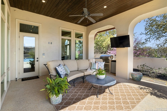 3919 El Chamizal, San Antonio, TX 78261 - view of patio / terrace with outdoor lounge area, a grill, and a ceiling fan