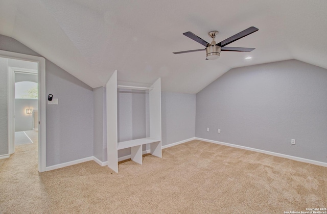 2110 Winding Vw, San Antonio, TX 78260 - bonus room with light carpet, baseboards, lofted ceiling, and ceiling fan