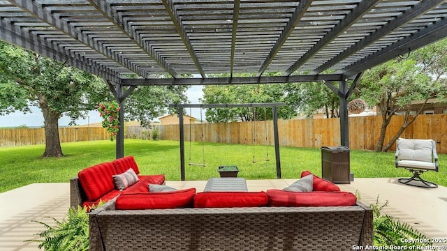 view of patio / terrace featuring a fenced backyard and a pergola