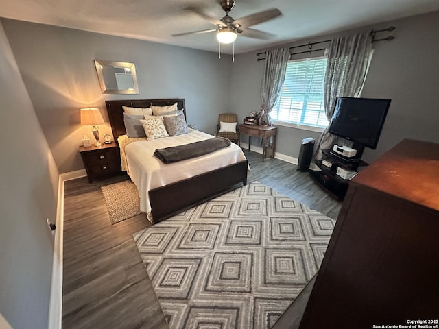 3401 Sugarhill, San Antonio, TX 78230 - bedroom with baseboards, wood finished floors, and ceiling fan