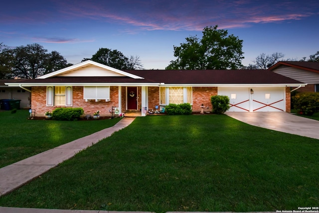 3422 William Penn Dr, San Antonio, TX 78230 - single story home with a lawn, driveway, an attached garage, and brick siding