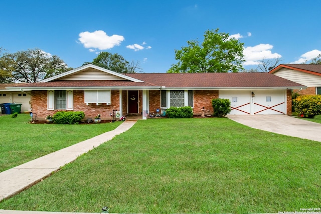 3422 William Penn Dr, San Antonio, TX 78230 - ranch-style home with brick siding, a front yard, driveway, and a garage