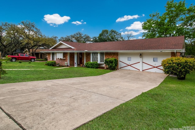 3422 William Penn Dr, San Antonio, TX 78230 - ranch-style house with driveway, a front yard, an attached garage, and brick siding