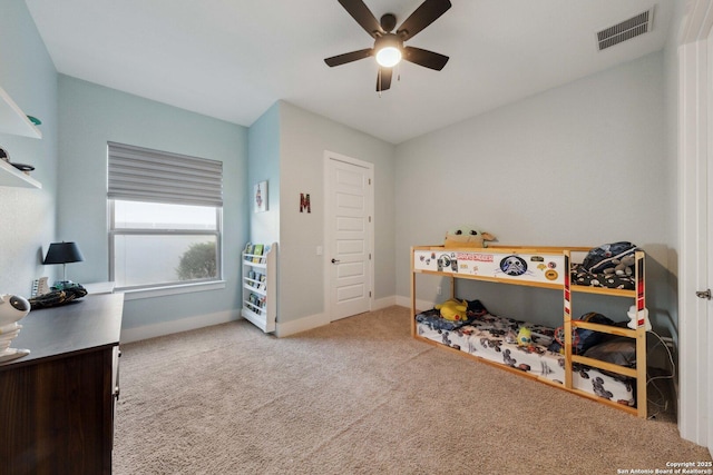 6743 Bella Colina, San Antonio, TX 78256 - bedroom featuring a ceiling fan, carpet floors, baseboards, and visible vents