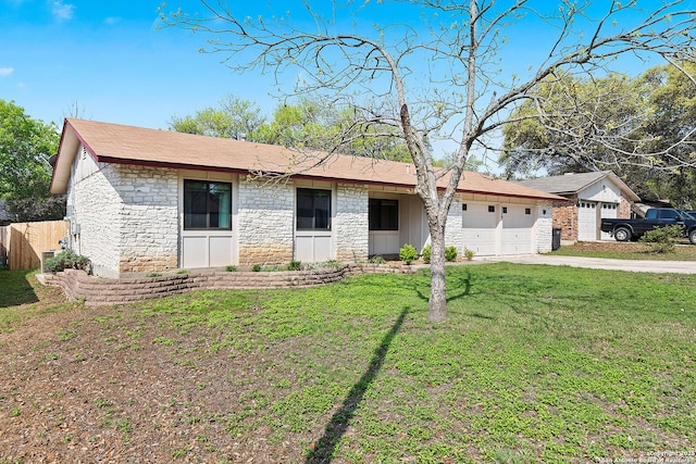 5119 Timberbranch, San Antonio, TX 78250 - ranch-style home with stone siding, an attached garage, and driveway