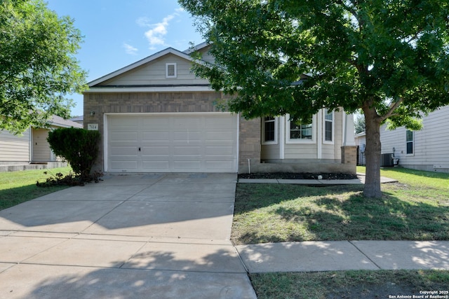 7614 Copper Dawn, Converse, TX 78109 - view of front of house with an attached garage, concrete driveway, and a front yard