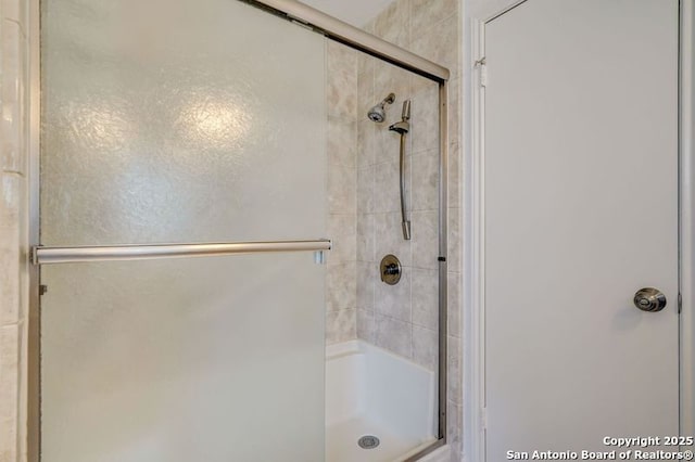 bathroom featuring a shower with shower door