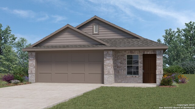 727 Garnier Pass, San Antonio, TX 78221 - exterior space featuring a front yard, concrete driveway, a garage, and a shingled roof