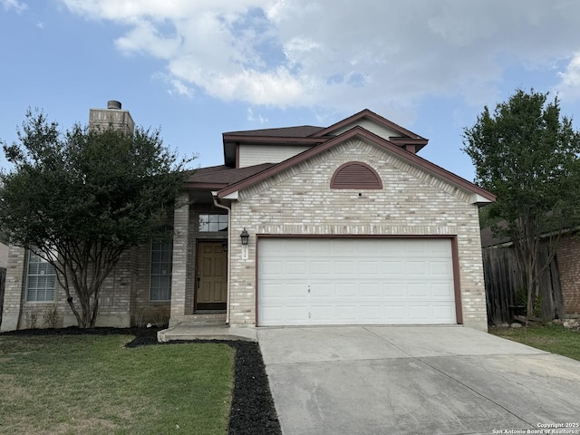 5038 Fawn Lake Dr, San Antonio, TX 78244 - traditional home featuring a front lawn, a garage, brick siding, and concrete driveway