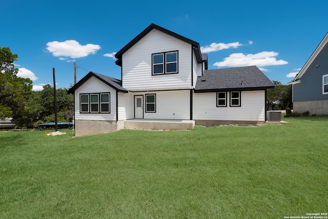 122 Hi Vw, Lakehills, TX 78063 - rear view of property with a lawn, covered porch, central AC, and a shingled roof