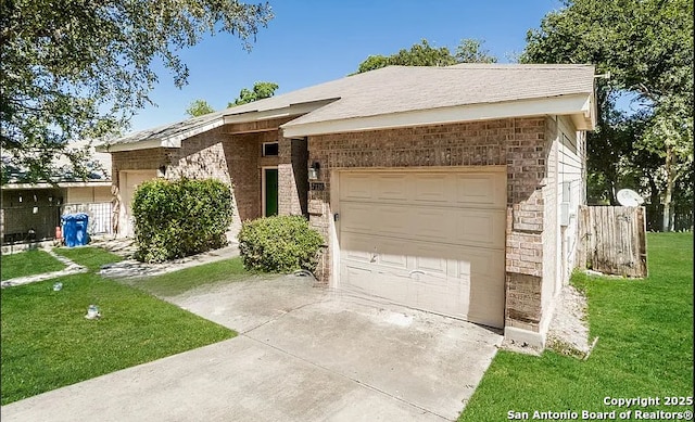 7126 Tourant, San Antonio, TX 78240 - single story home with fence, an attached garage, brick siding, driveway, and a front lawn