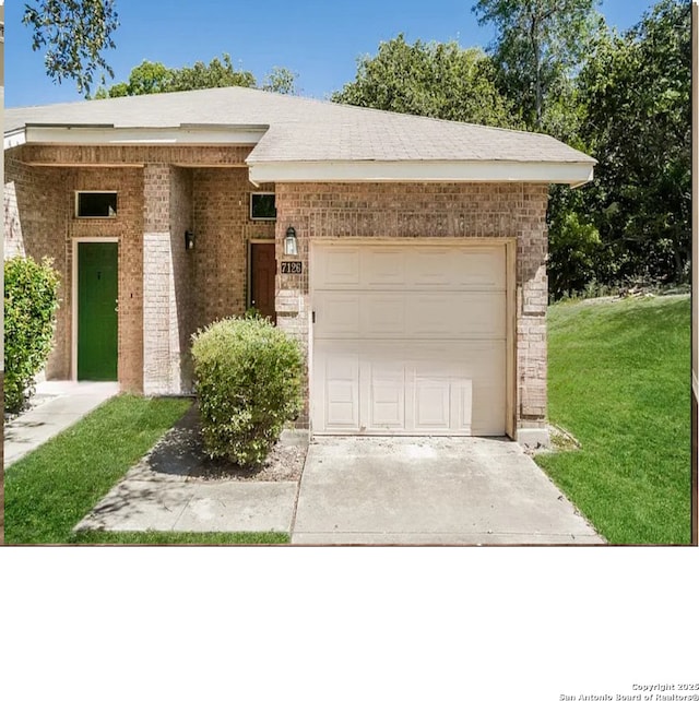 7126 Tourant, San Antonio, TX 78240 - single story home featuring concrete driveway, a garage, brick siding, and a front lawn