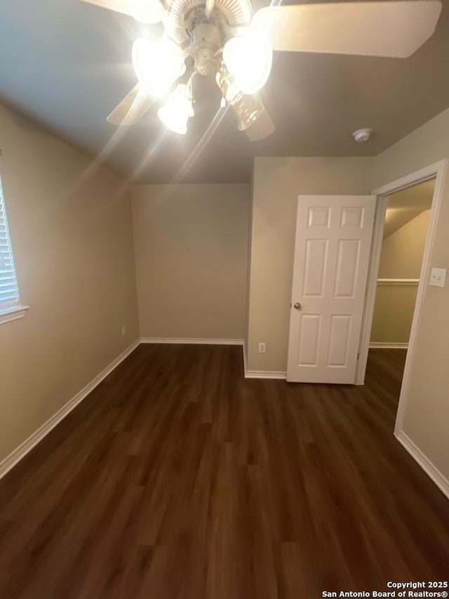 7126 Tourant, San Antonio, TX 78240 - interior space featuring baseboards, ceiling fan, and dark wood-style floors