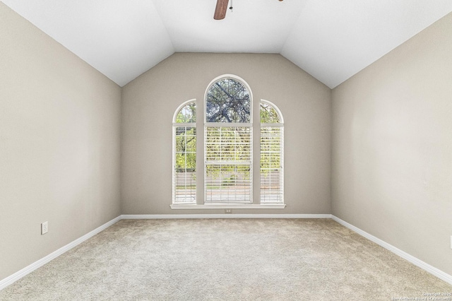 13911 Laurelbrook, San Antonio, TX 78249 - carpeted spare room featuring baseboards, lofted ceiling, and a ceiling fan