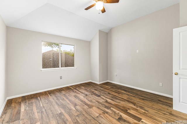 13911 Laurelbrook, San Antonio, TX 78249 - spare room with baseboards, lofted ceiling, wood finished floors, and ceiling fan