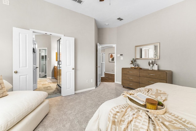 13911 Laurelbrook, San Antonio, TX 78249 - bedroom featuring baseboards, ceiling fan, visible vents, and light colored carpet