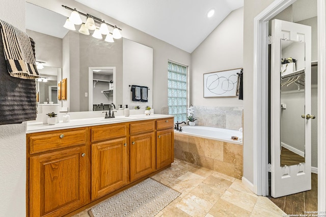 13911 Laurelbrook, San Antonio, TX 78249 - full bath featuring lofted ceiling, a garden tub, a spacious closet, and vanity