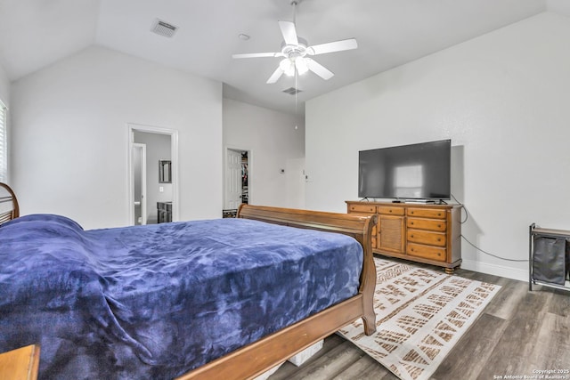 24704 Killarney St, Hempstead, TX 77445 - bedroom featuring lofted ceiling, wood finished floors, visible vents, and baseboards
