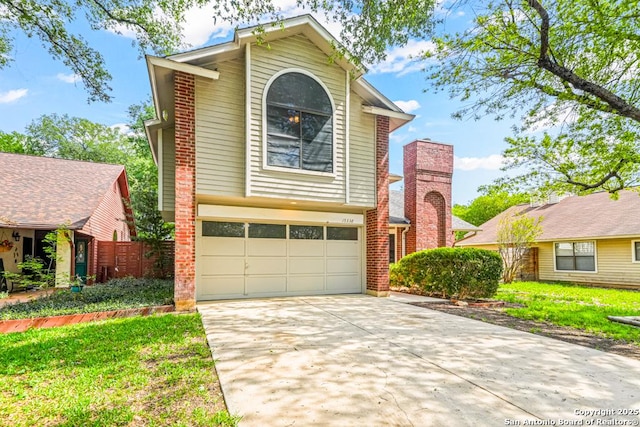 15338 Winter Mist Dr, San Antonio, TX 78247 - traditional home featuring concrete driveway, brick siding, fence, and an attached garage
