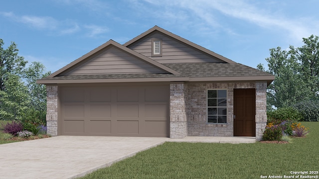 1427 Chianti Pass, New Braunfels, TX 78130 - exterior space with a shingled roof, a garage, a front yard, and driveway